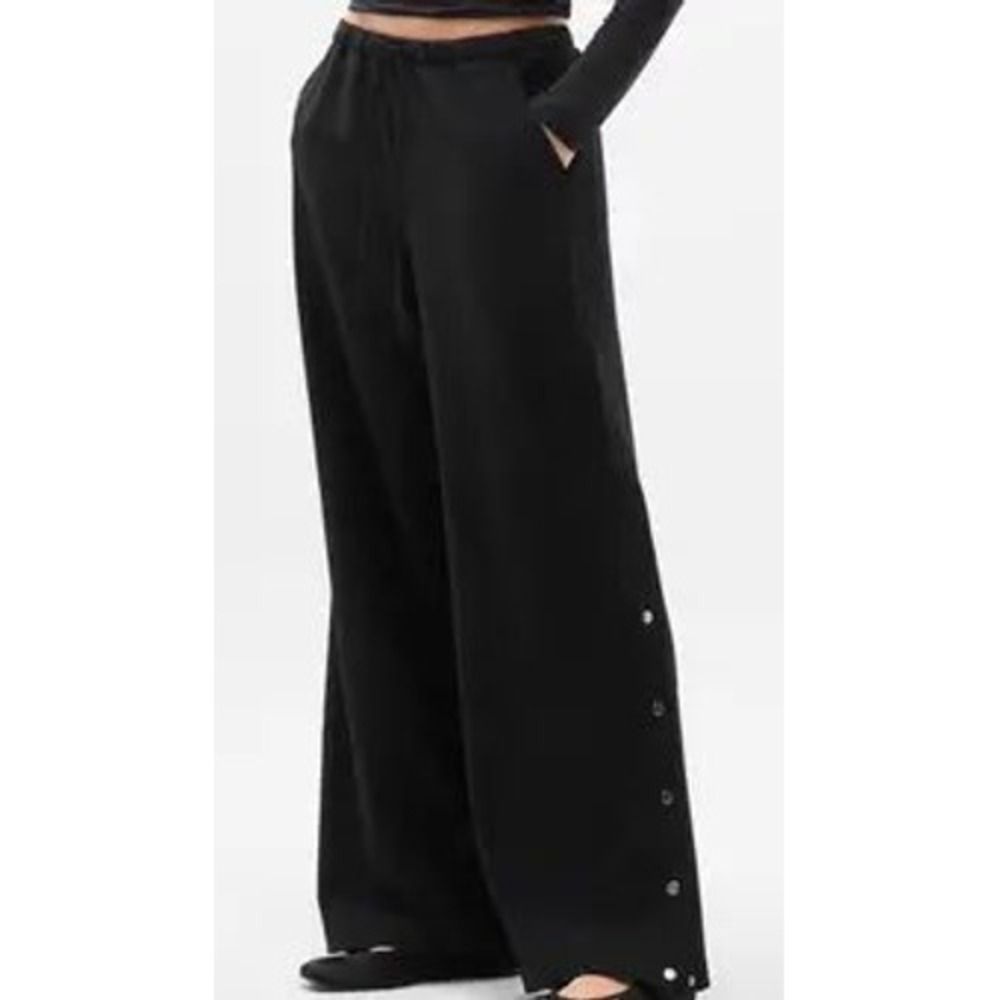 Athleta MVP Black Wide Leg Side Snap Drawstring Pants XXS Women